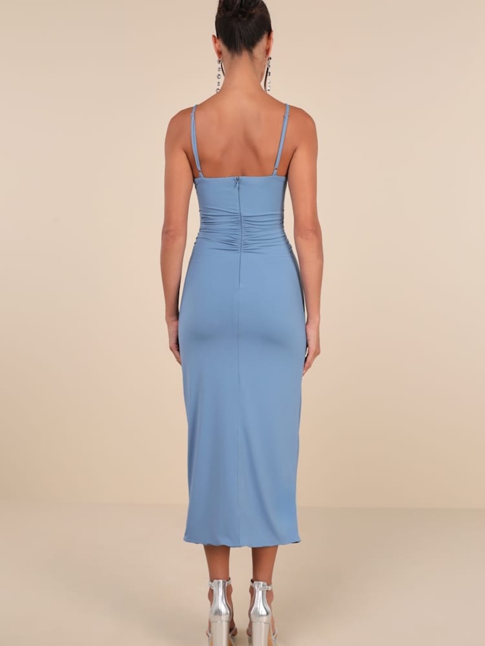 NEW Lulus Mesmerizing Reputation Slate Blue Twist-Front Bodycon Midi Dress XL - Picture 2 of 9